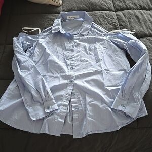 BCBG Cold Shoulder Light Blue Button-Up Shirt